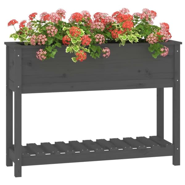 vidaXL Odlingslåda med hylla grå 111,5x34,5x81 cm massiv furu
