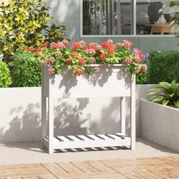 vidaXL Plantekasse med hylle hvit 82,5x34,5x81 cm heltre furu