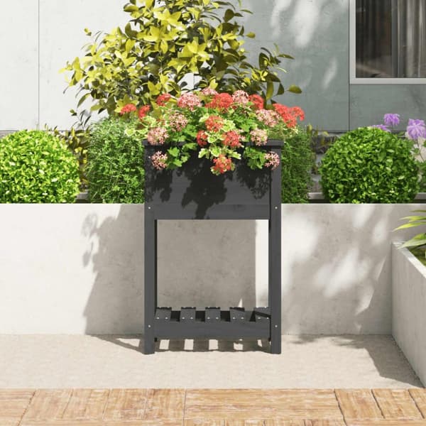 vidaXL Odlingslåda med hylla grå 54x34,5x81 cm massiv furu