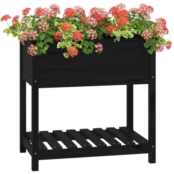 vidaXL Odlingslåda med hylla svart 82,5x54x81 cm massiv furu