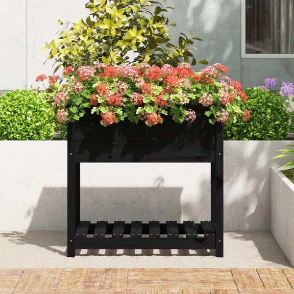 vidaXL Odlingslåda med hylla svart 82,5x54x81 cm massiv furu