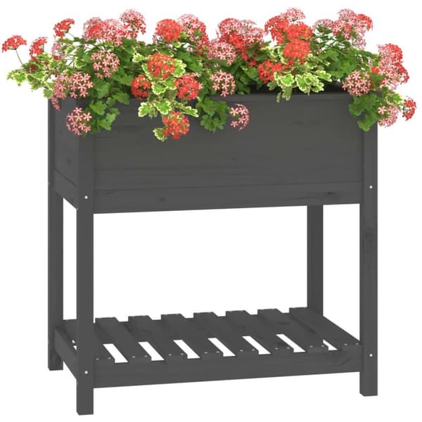 vidaXL Odlingslåda med hylla grå 82,5x54x81 cm massiv furu