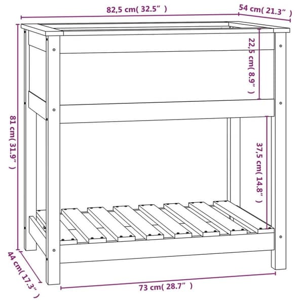 vidaXL Odlingslåda med hylla grå 82,5x54x81 cm massiv furu