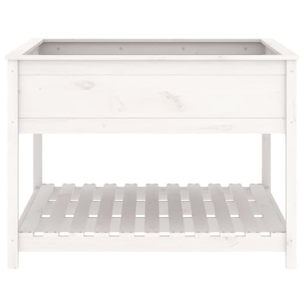 vidaXL Odlingslåda med hylla vit 111,5x111,5x81 cm massiv furu