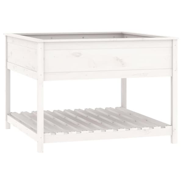 vidaXL Odlingslåda med hylla vit 111,5x111,5x81 cm massiv furu