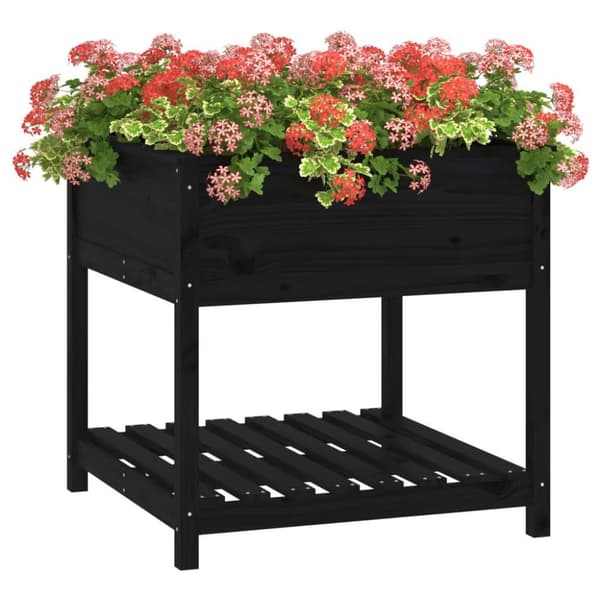 vidaXL Odlingslåda med hylla svart 82,5x82,5x81 cm massiv furu
