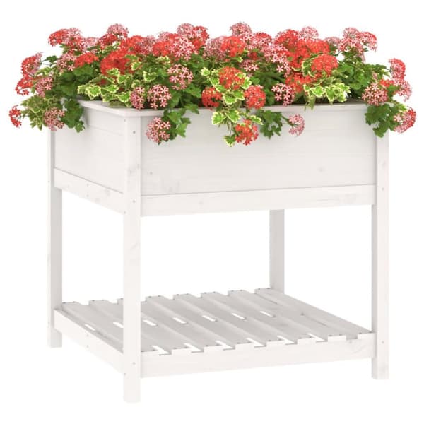 vidaXL Odlingslåda med hylla vit 82,5x82,5x81 cm massiv furu