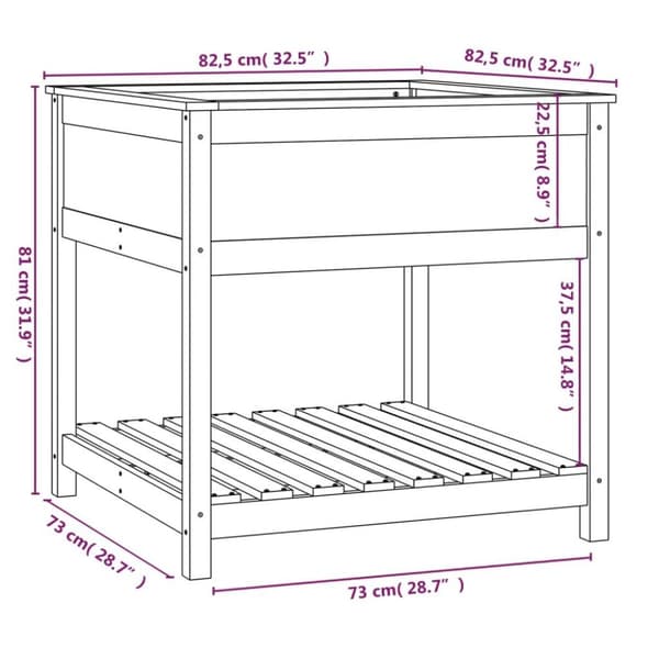 vidaXL Odlingslåda med hylla vit 82,5x82,5x81 cm massiv furu