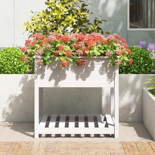 vidaXL Odlingslåda med hylla vit 82,5x82,5x81 cm massiv furu