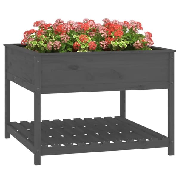 vidaXL Odlingslåda med hylla grå 111,5x111,5x81 cm massiv furu