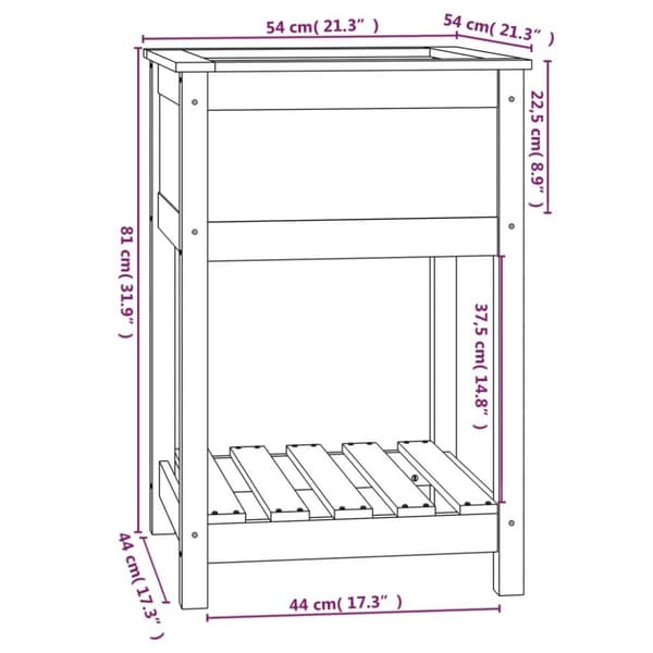 vidaXL Plantekasse med hylle hvit 54x54x81 cm heltre furu