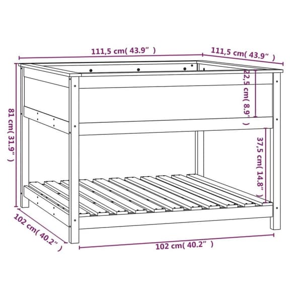 vidaXL plantekasse med hylde 111,5x111,5x81 cm massivt fyrretræ sort