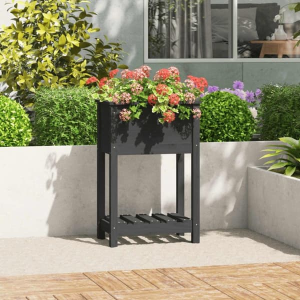 vidaXL plantekasse med hylde 54x34,5x81 cm massivt fyrretræ grå