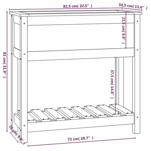 vidaXL plantekasse med hylde 82,5x34,5x81 cm massivt fyrretræ grå