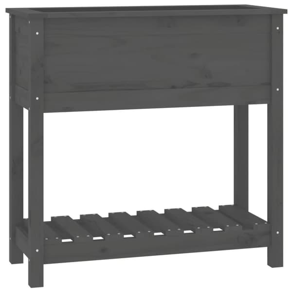 vidaXL plantekasse med hylde 82,5x34,5x81 cm massivt fyrretræ grå