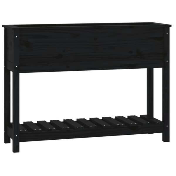 vidaXL plantekasse med hylde 111,5x34,5x81 cm massivt fyrretræ sort