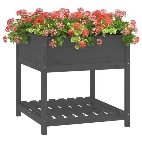 vidaXL plantekasse med hylde 82,5x82,5x81 cm massivt fyrretræ grå