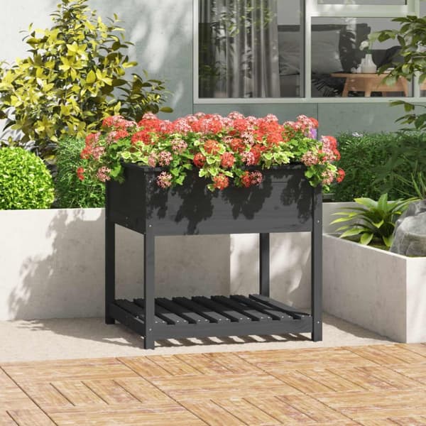 vidaXL plantekasse med hylde 82,5x82,5x81 cm massivt fyrretræ grå