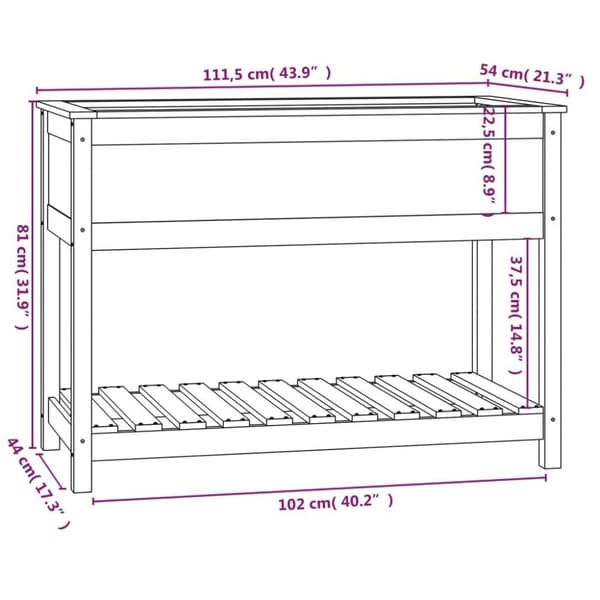 vidaXL Plantekasse med hylle svart 111,5x54x81 cm heltre furu
