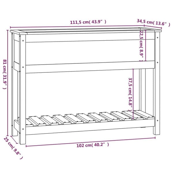 vidaXL Plantekasse med hylle 111,5x34,5x81 cm heltre furu