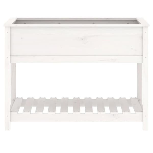 vidaXL Plantekasse med hylle hvit 111,5x54x81 cm heltre furu