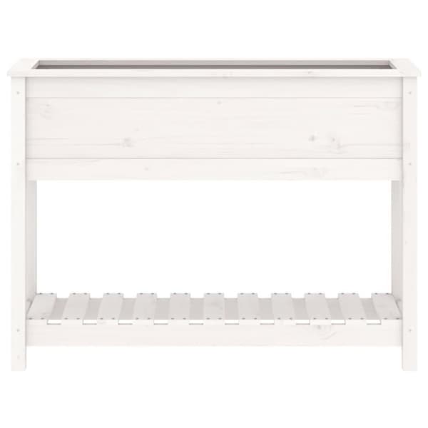 vidaXL plantekasse med hylde 111,5x34,5x81 cm massivt fyrretræ hvid