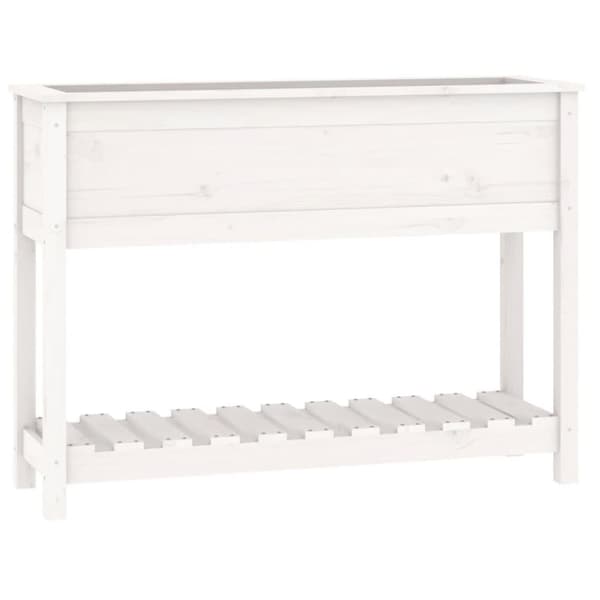 vidaXL plantekasse med hylde 111,5x34,5x81 cm massivt fyrretræ hvid