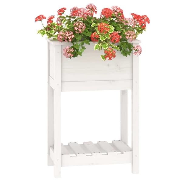vidaXL plantekasse med hylde 54x34,5x81 cm massivt fyrretræ hvid