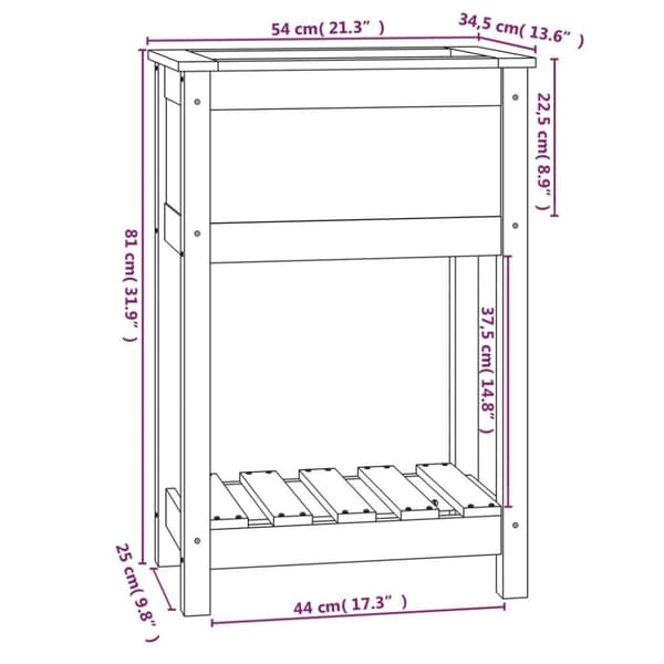 vidaXL plantekasse med hylde 54x34,5x81 cm massivt fyrretræ hvid