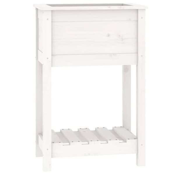 vidaXL plantekasse med hylde 54x34,5x81 cm massivt fyrretræ hvid