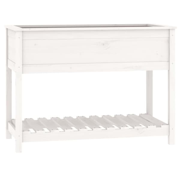 vidaXL plantekasse med hylde 111,5x54x81 cm massivt fyrretræ hvid