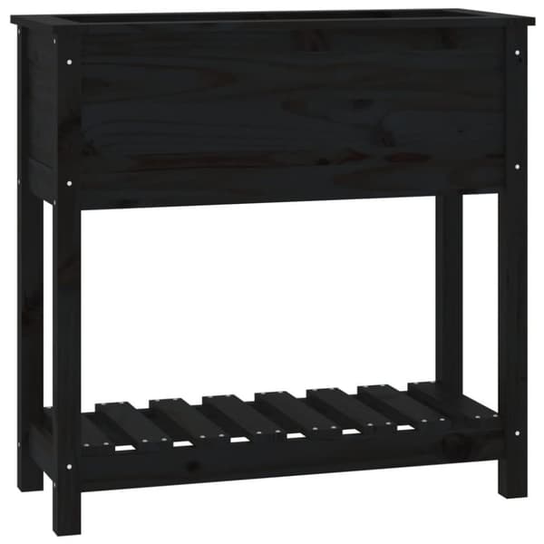vidaXL plantekasse med hylde 82,5x34,5x81 cm massivt fyrretræ sort