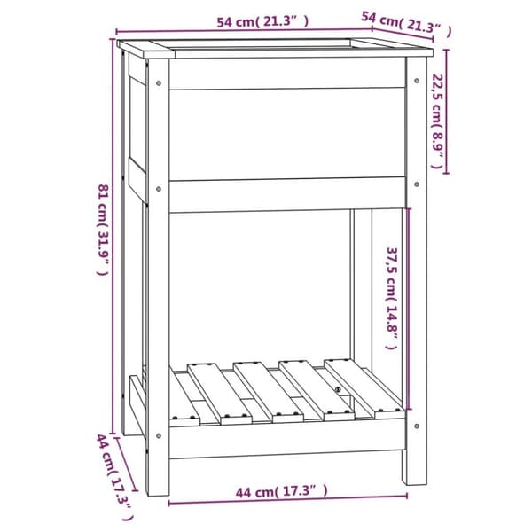 vidaXL Odlingslåda med hylla 54x54x81 cm massiv furu