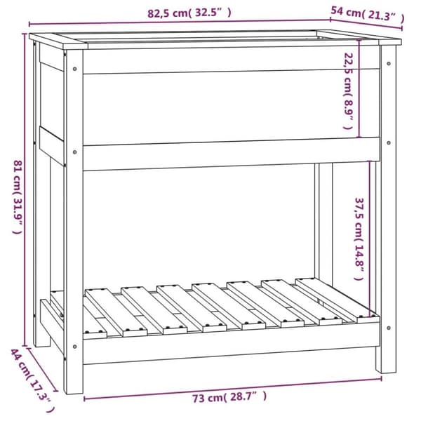 vidaXL Plantekasse med hylle hvit 82,5x54x81 cm heltre furu