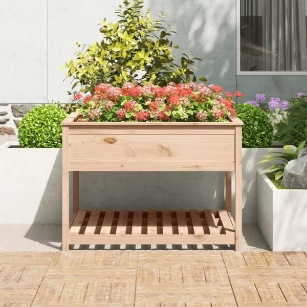vidaXL Plantekasse med hylle 111,5x111,5x81 cm heltre furu