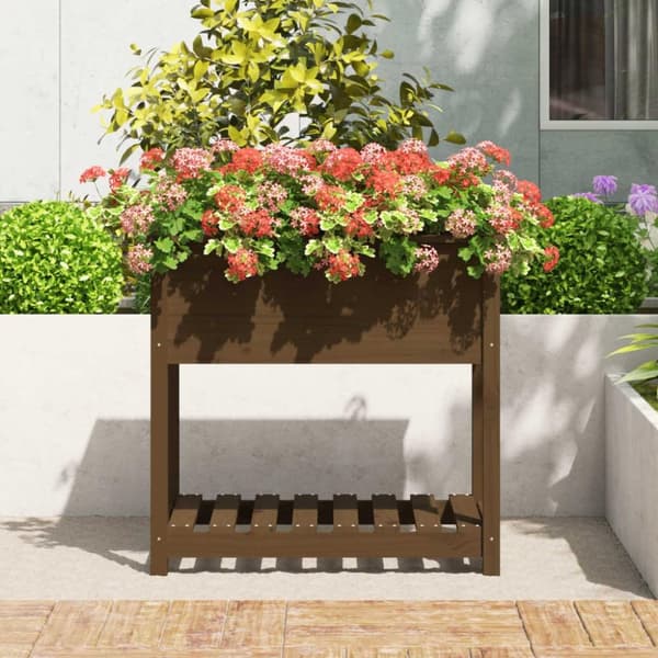 vidaXL Plantekasse med hylle honningbrun 82,5x54x81 cm heltre furu