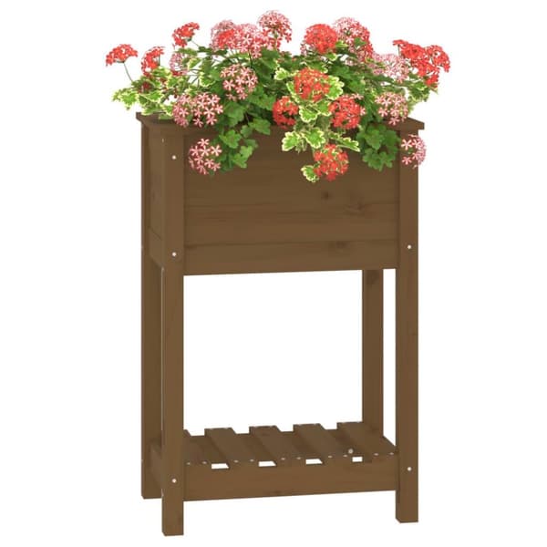 vidaXL Plantekasse med hylle honningbrun 54x34,5x81 cm heltre furu