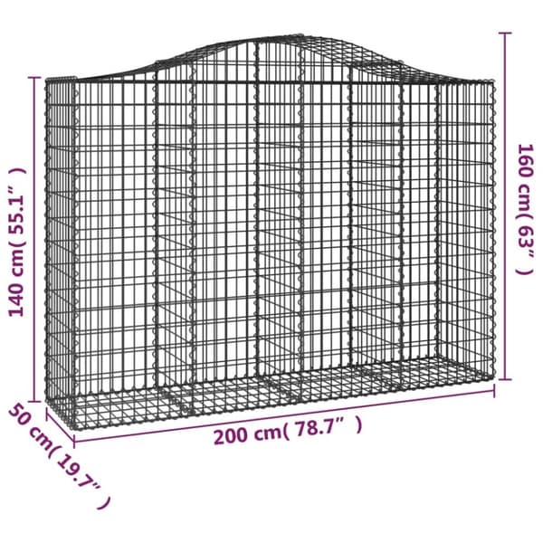 vidaXL buet gabionkurv 200x50x140/160 cm galvaniseret jern