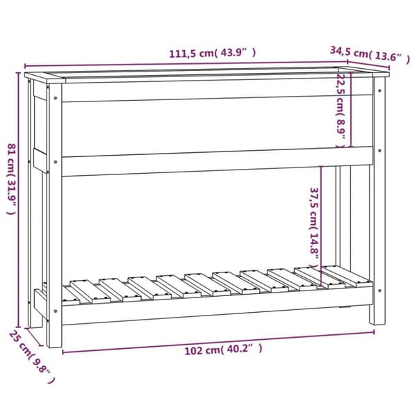 vidaXL plantekasse med hylde 111,5x34,5x81 cm massivt fyrretræ brun