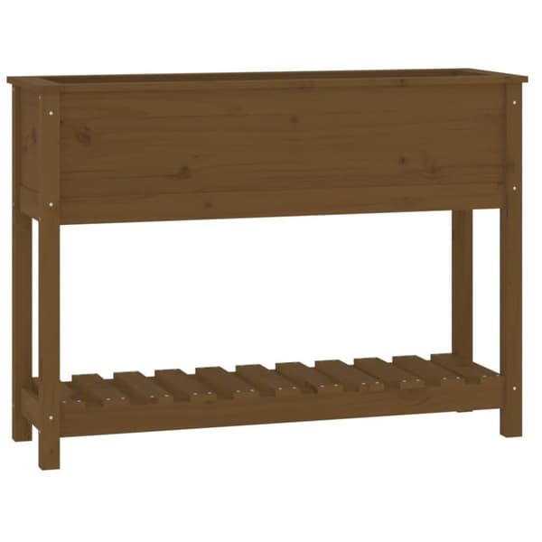 vidaXL plantekasse med hylde 111,5x34,5x81 cm massivt fyrretræ brun