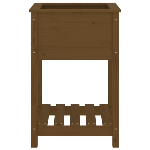 vidaXL plantekasse med hylde 54x54x81 cm massivt fyrretræ gyldenbrun