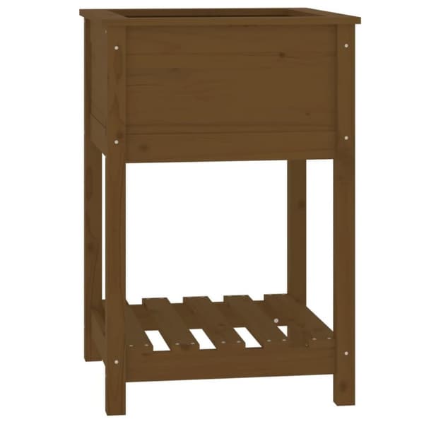 vidaXL plantekasse med hylde 54x54x81 cm massivt fyrretræ gyldenbrun