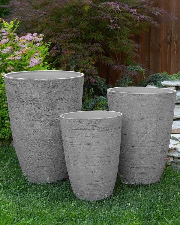 Havekrukker Grå Stenblanding Glasfiber 51 x 51 x 71 cm Store Runde Udendørs Frostsikre Krukker med Huller Design til Haven Krukkesæt