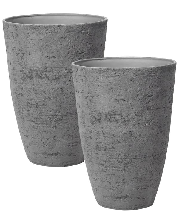 Havekrukker Grå Stenblanding Glasfiber 51 x 51 x 71 cm Store Runde Udendørs Frostsikre Krukker med Huller Design til Haven Krukkesæt