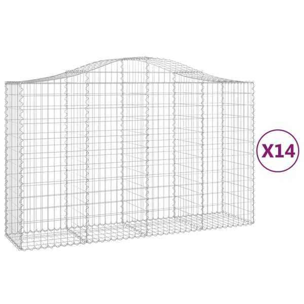 vidaXL Gabionkurver buede 14 stk 200x50x120/140 cm galvanisert jern
