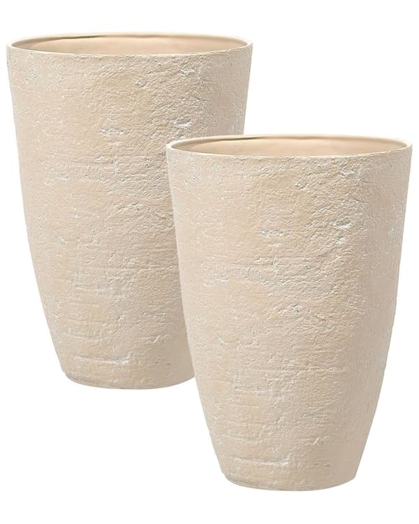 Kukkaruukku beige 43 x 60 x 43 cm kiviseos lasikuitu polyhartsi pyöreä säänkestävä