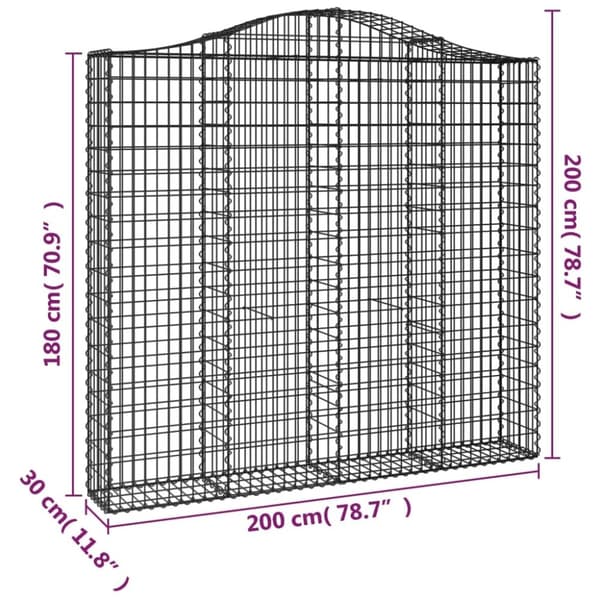 vidaXL Gabioner bågformade 9 st 200x30x180/200 cm galvaniserat järn