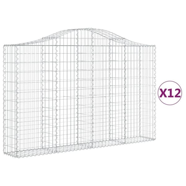 vidaXL Gabioner bågformade 12 st 200x30x120/140 cm galvaniserat järn