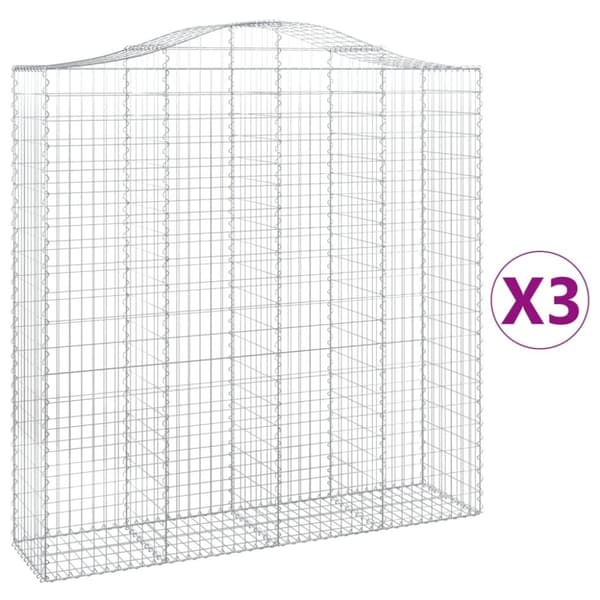 vidaXL Gabionkurver buede 3 stk 200x50x200/220 cm galvanisert jern
