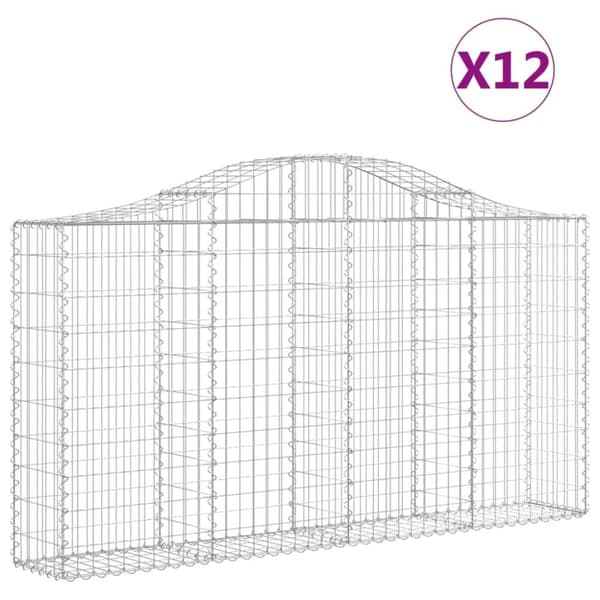 vidaXL Gabionkurver buede 12 stk 200x30x100/120 cm galvanisert jern